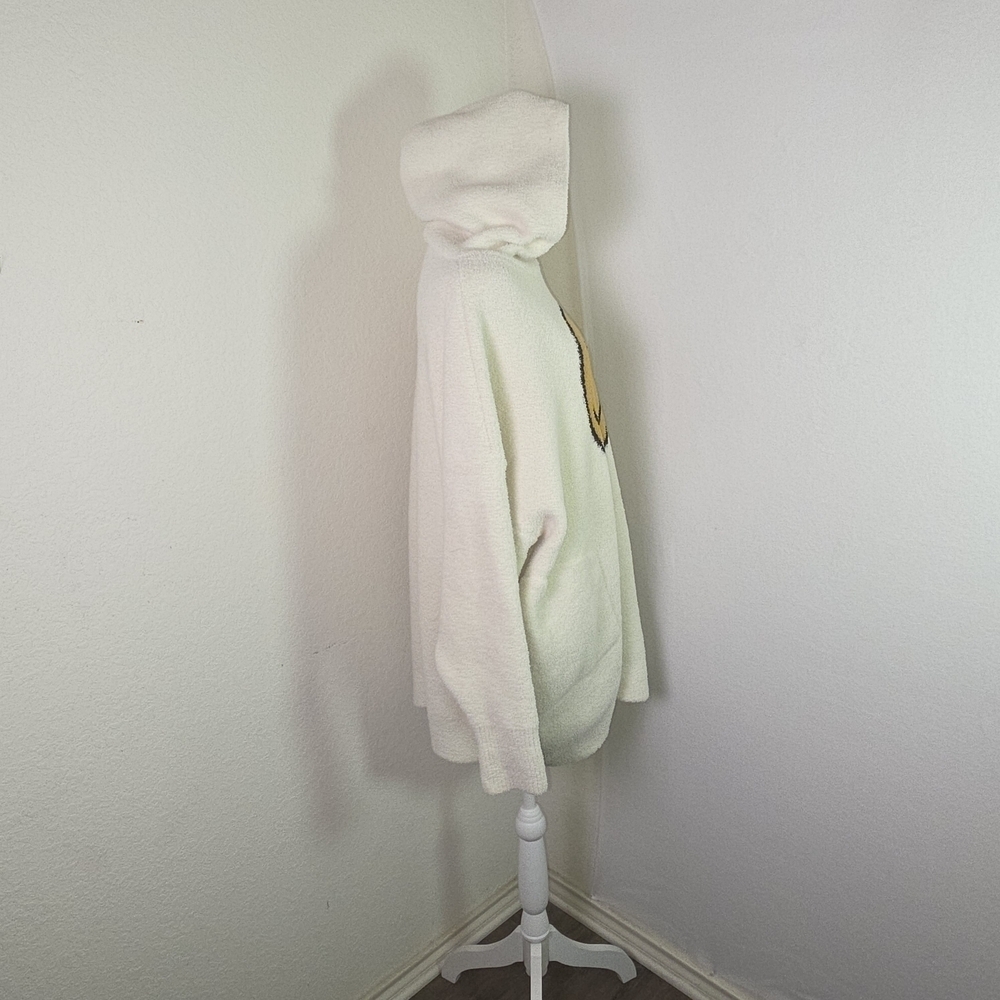 Comfyluxe Oversized Hooded Sherpa Pullover Cream Smiley Face Cozy Fleece Hoodie View 3